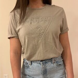 Modern Guess embroidered logo tee shirt in slate grey